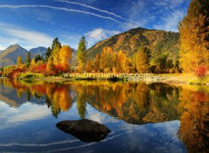 Fall Icicle river reflection Leavenworth Washington